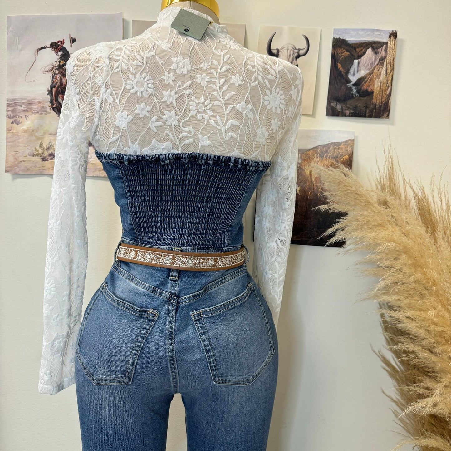 Rodeo Strapless Denim Jumpsuit-Blue