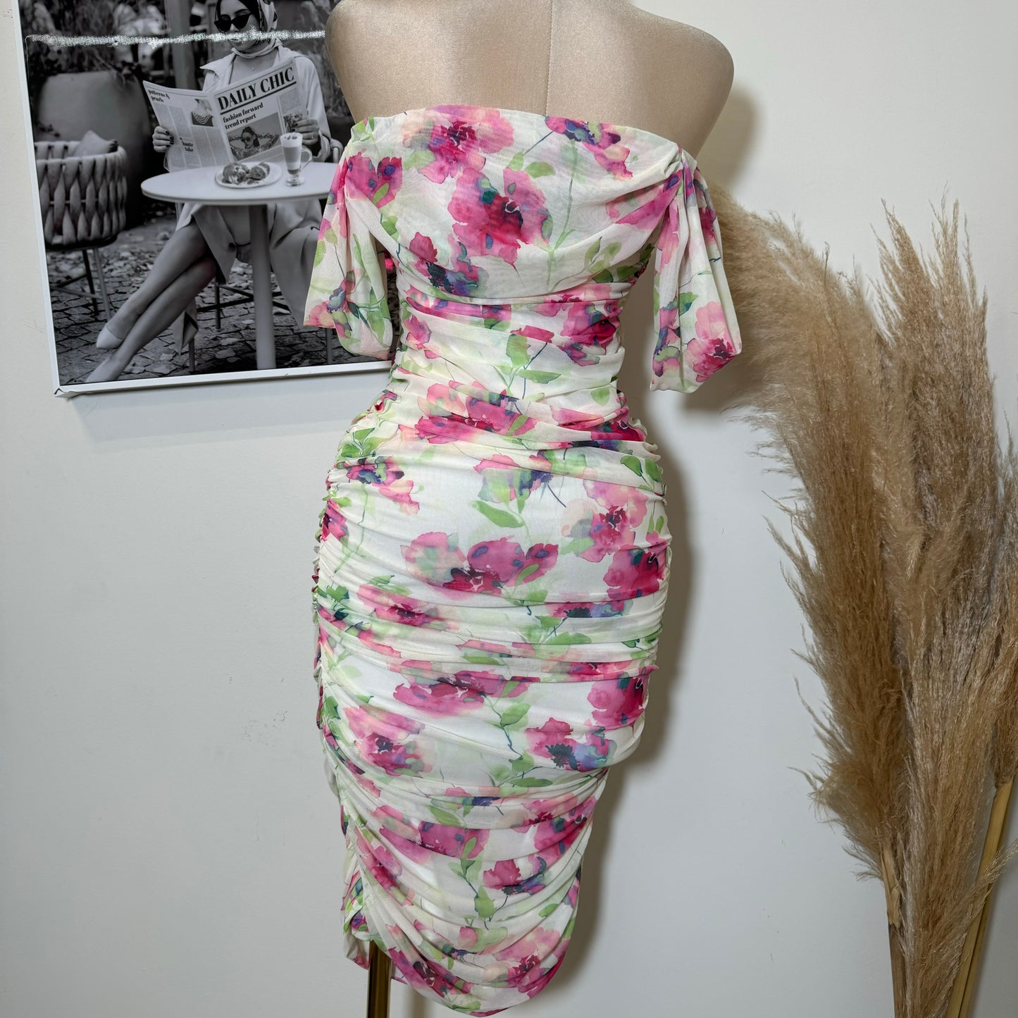 Camelia Mesh Dress-Flower Printed