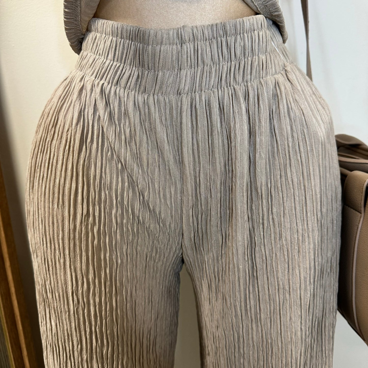 Halter Two Piece Pant Set-Taupe