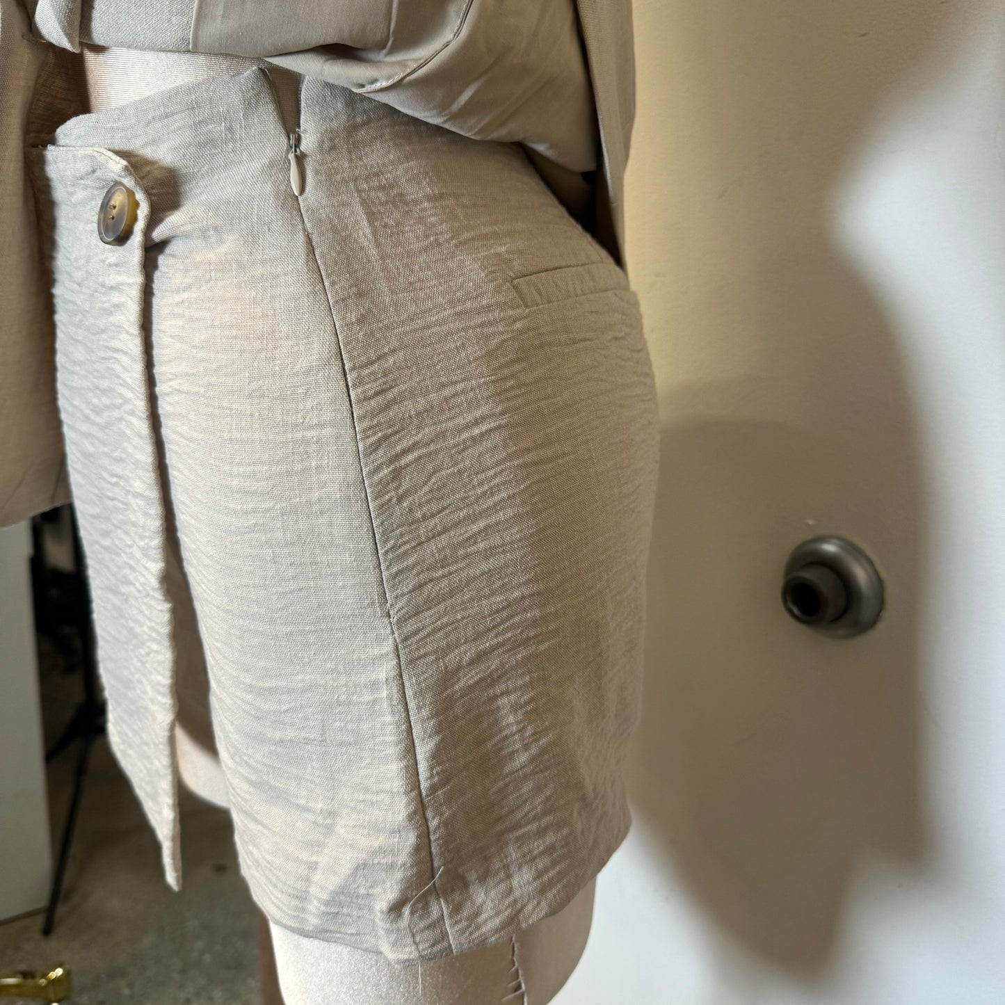 Roxe Linen Two Piece Skirt Set-Beige