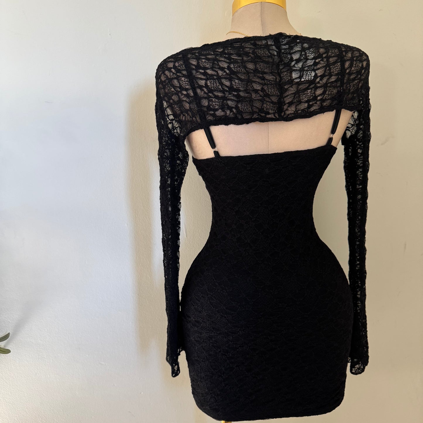 Long Sleeve Bolero Dress Set-Black