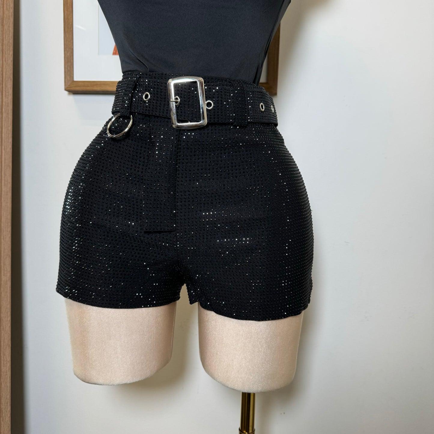 Rhinestone Black Shorts-Black