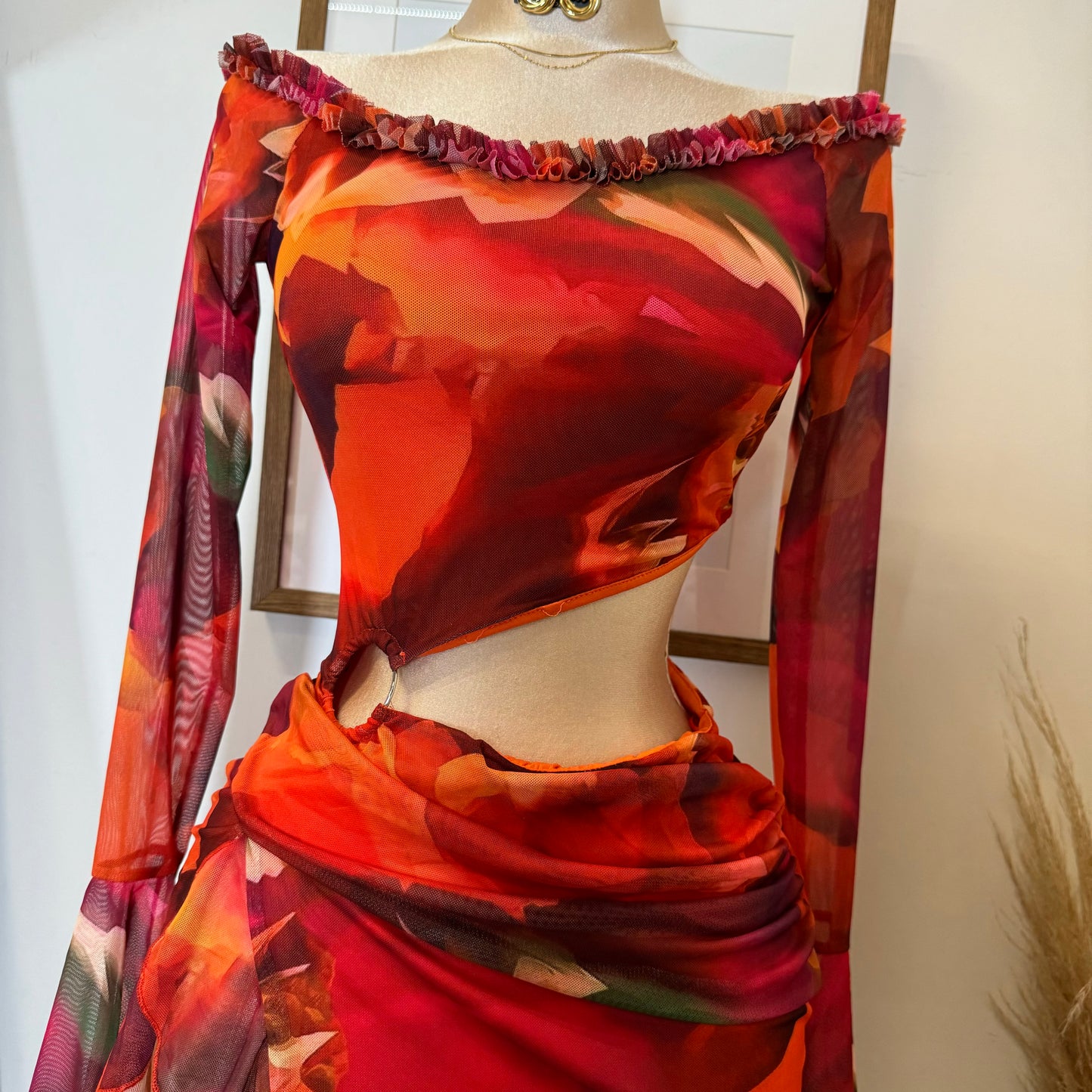 Lixia Mesh Dress-Orange