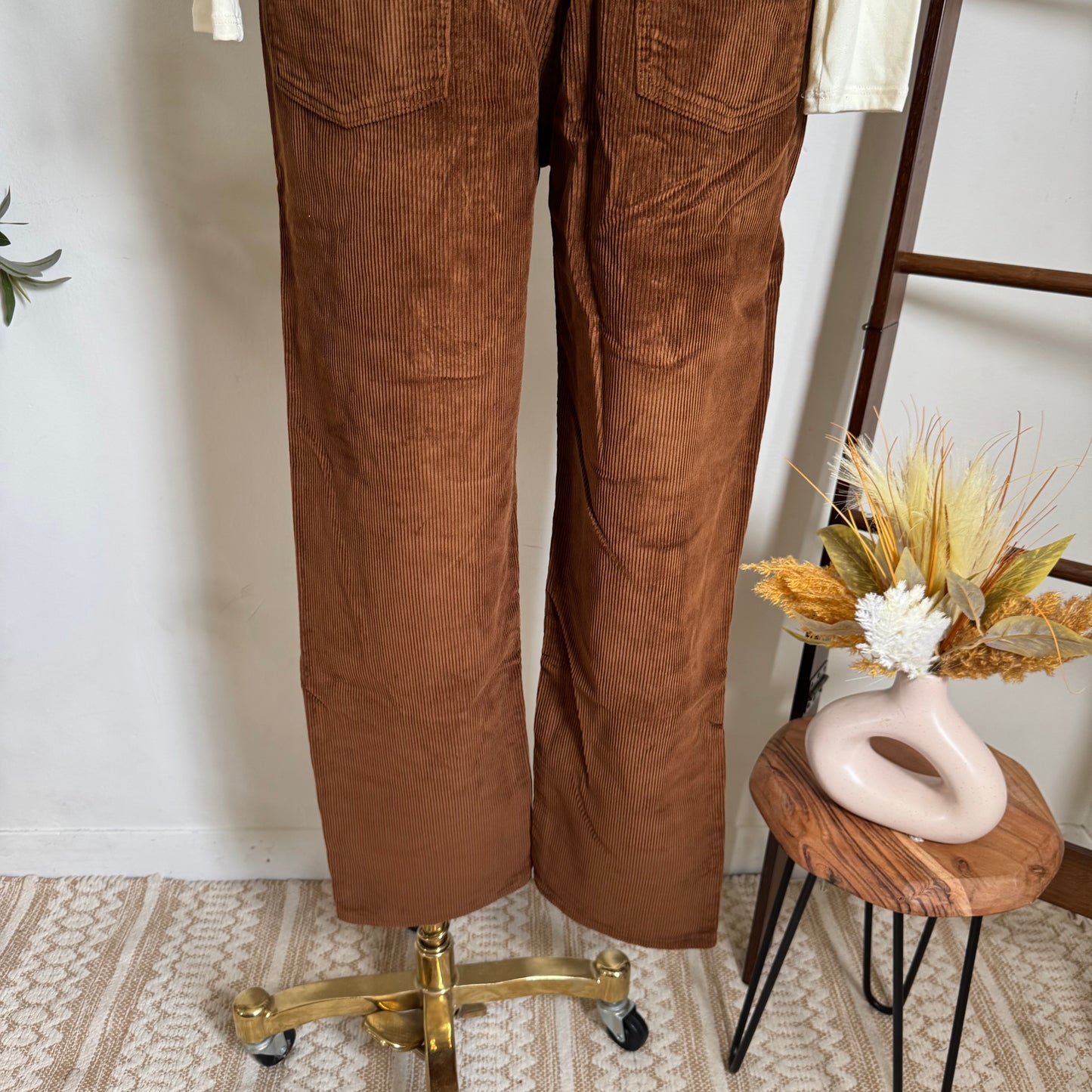 Relaxed Corduroy Boyfriend Overalls-Brown