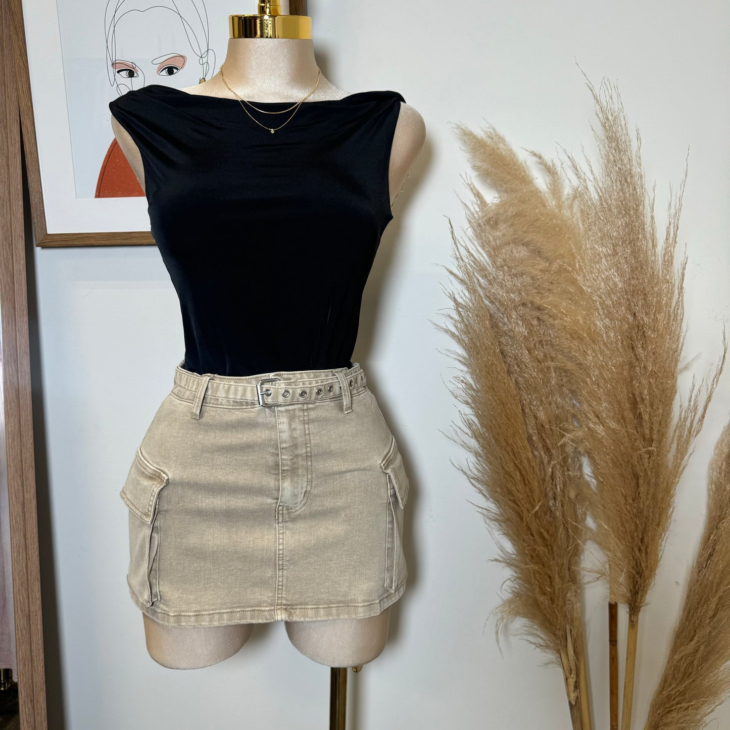 Cargo Belt Mini Skirt-Khaki