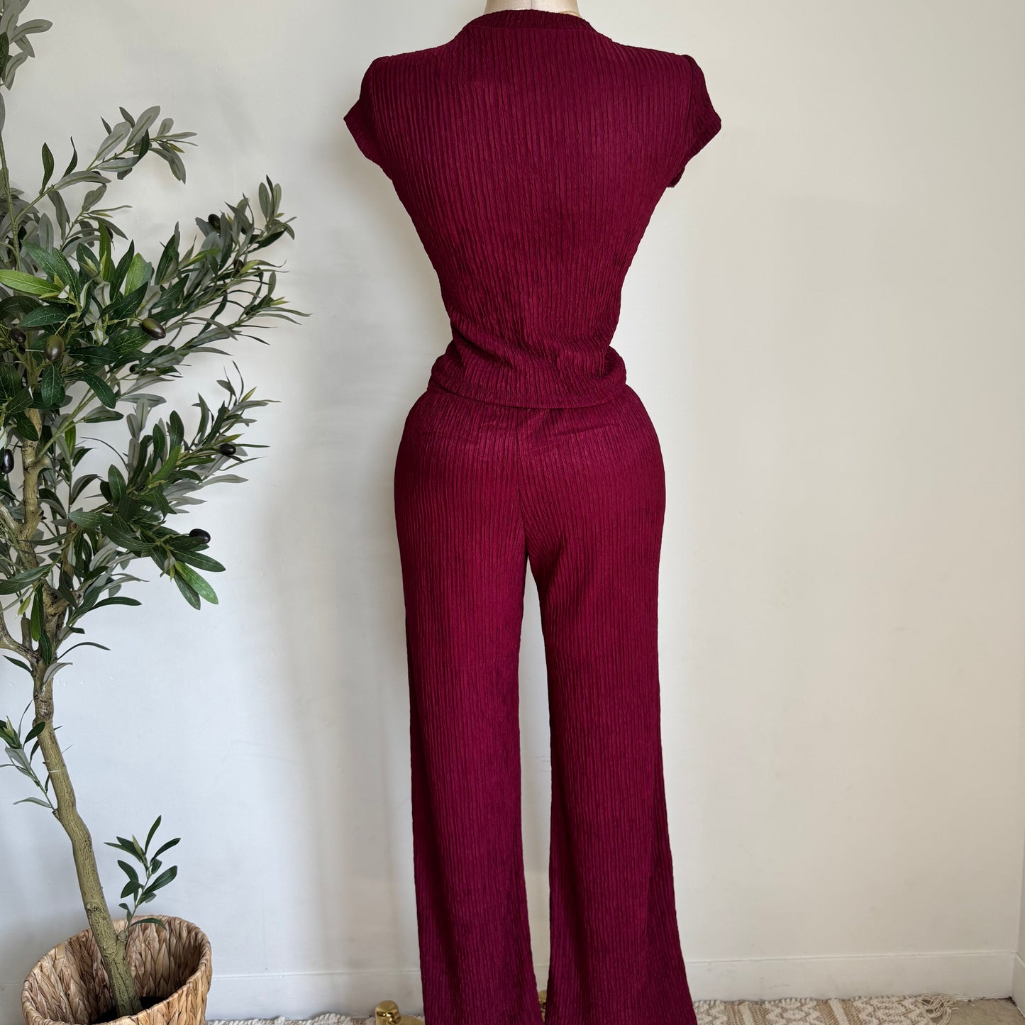 Tamara Short Sleeve Piece Set-Burgundy
