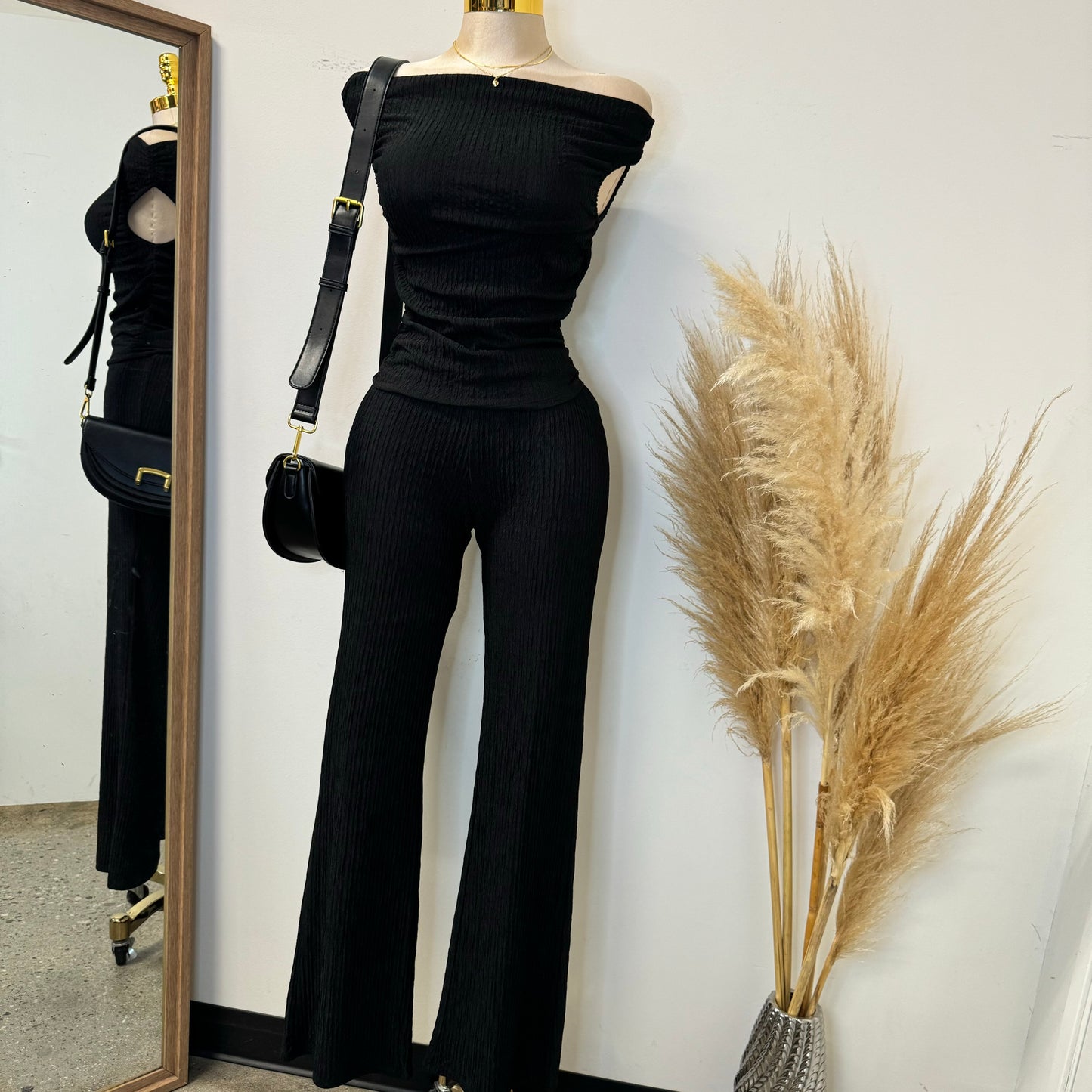 Alizia Two Piece Pant Set-Black