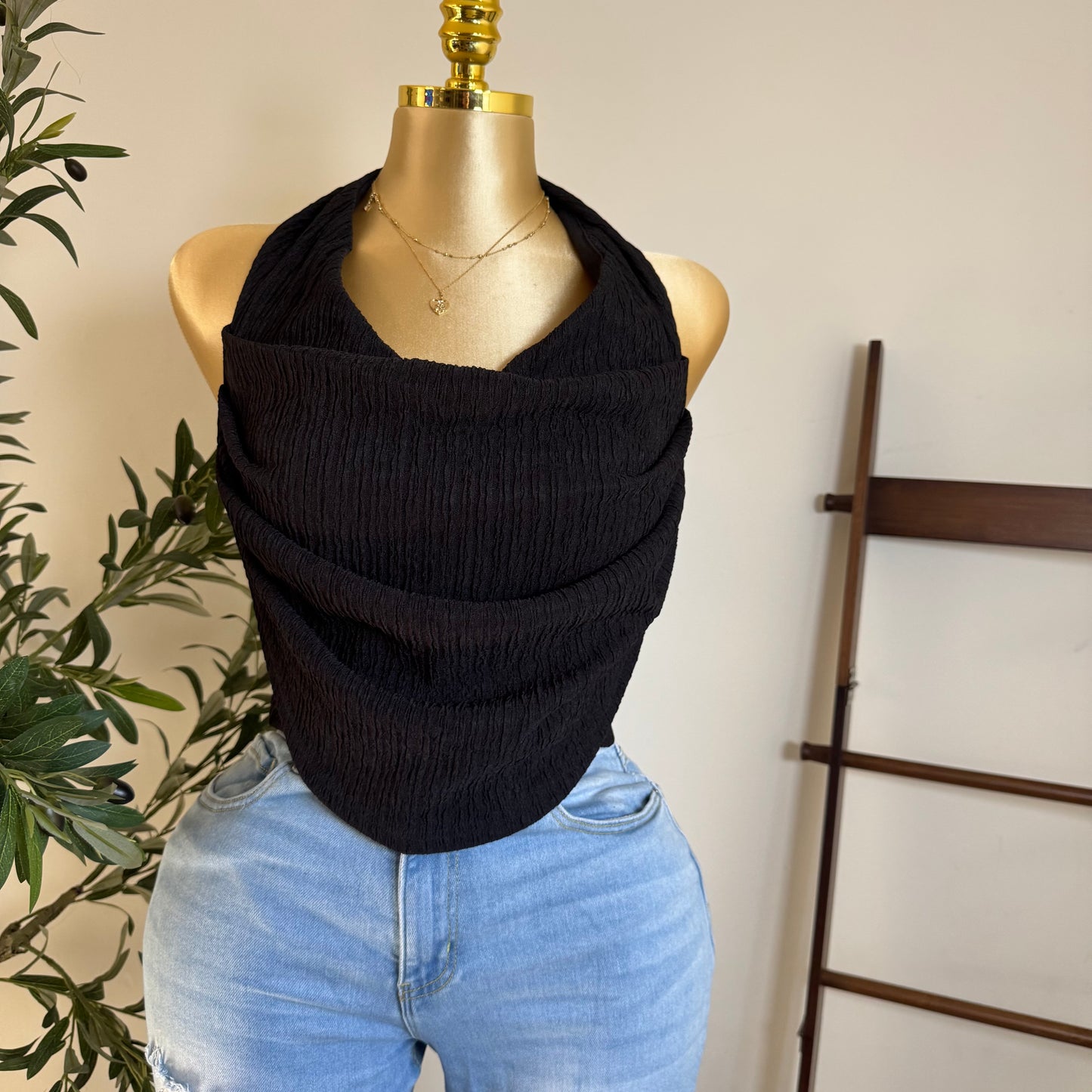Cowl Crop Top PL-black