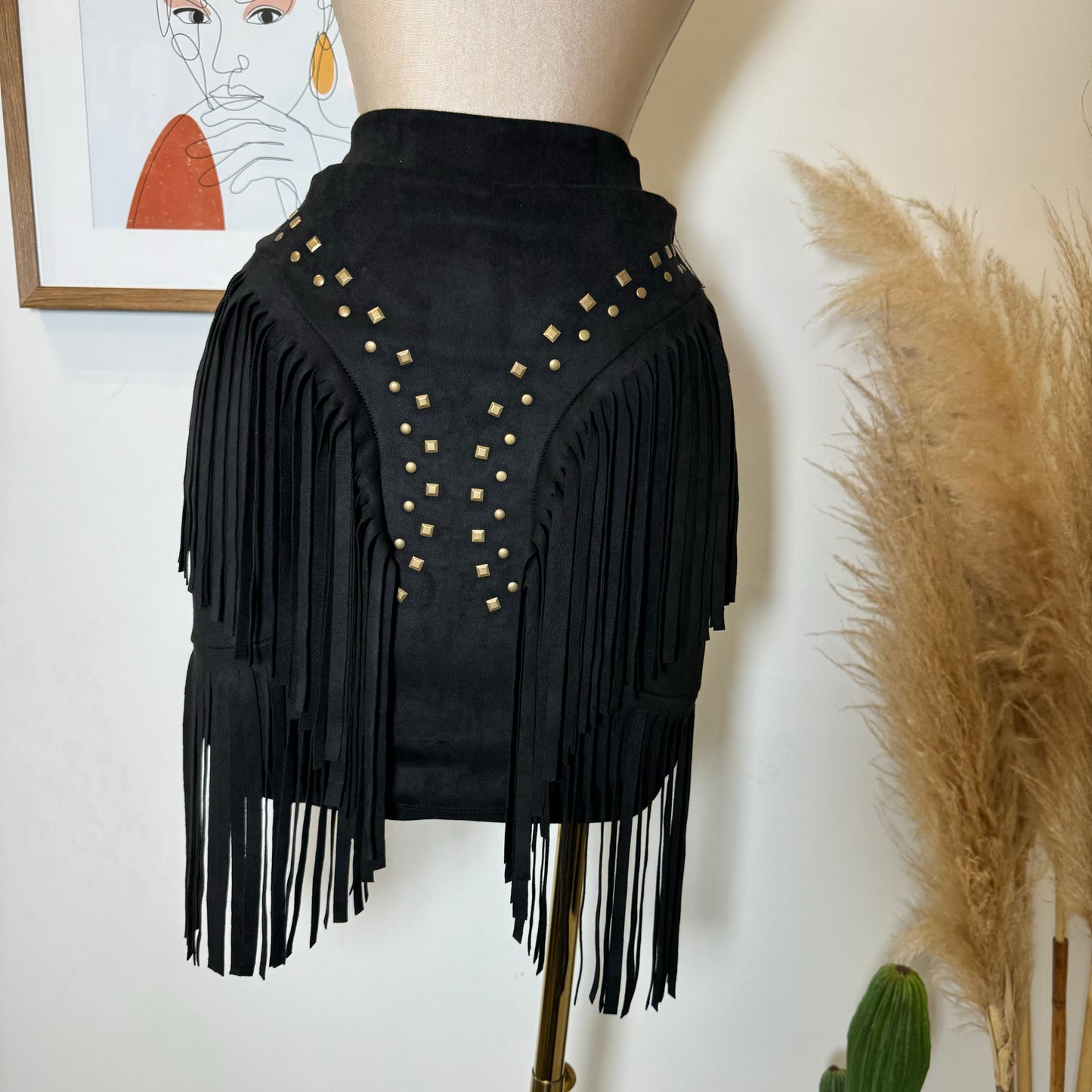 La Muy Muy Fringe Skirt-Black