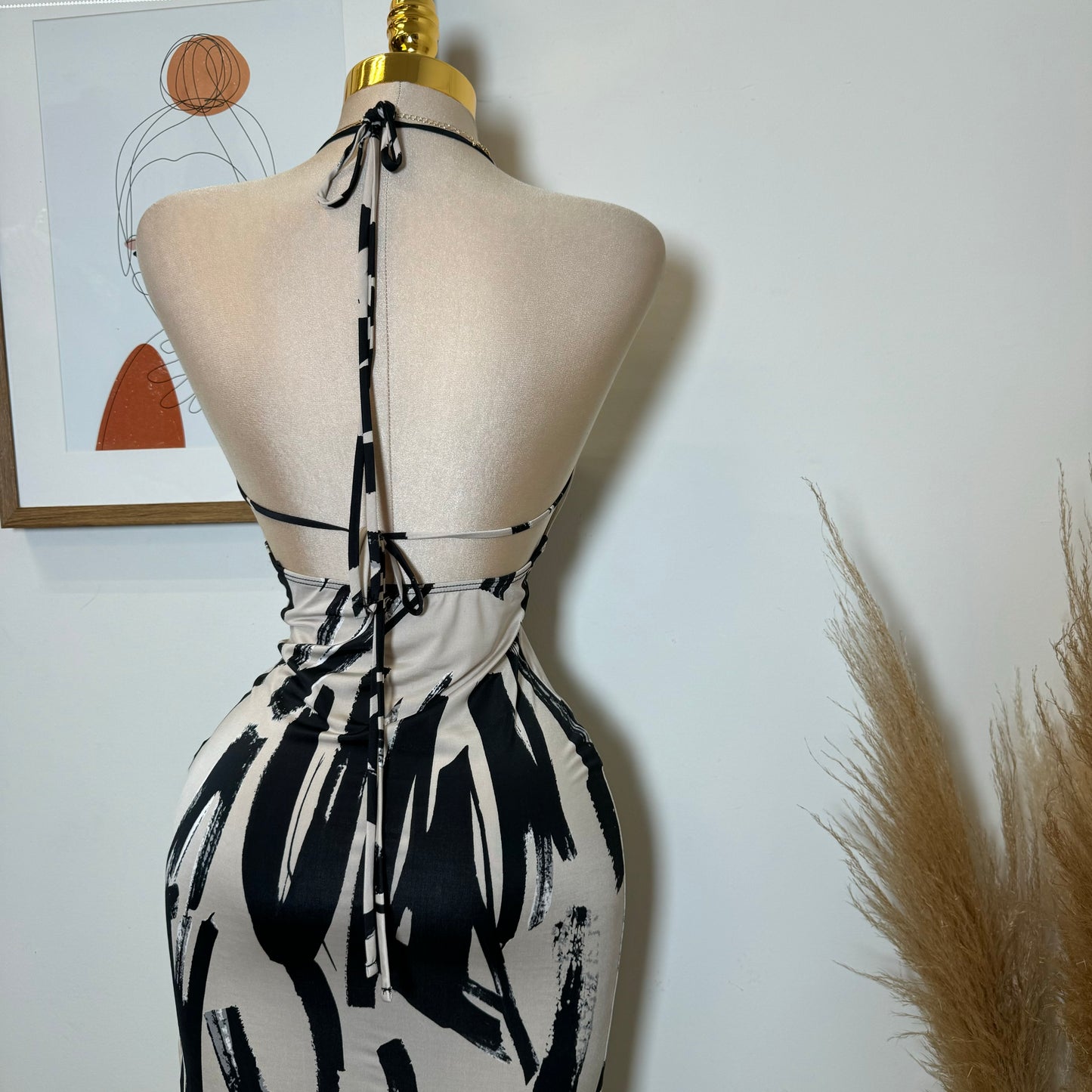 Venechia Cowl Open Slit Dress-Black/White1