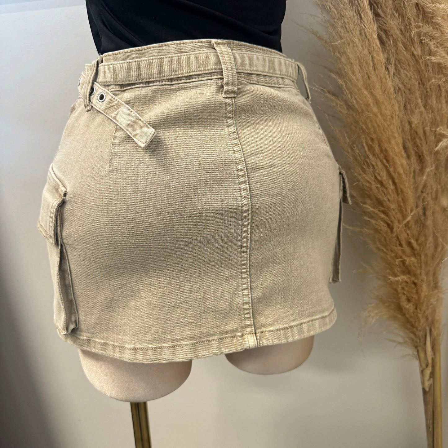 Cargo Belt Mini Skirt-Khaki