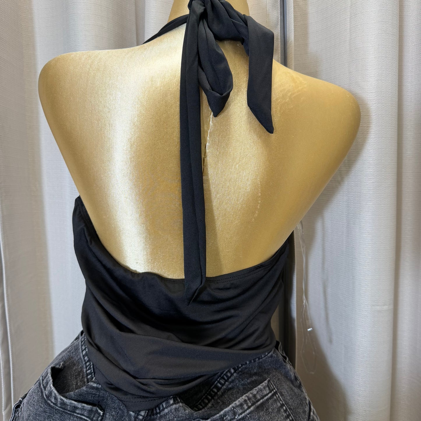 PL-Halter neck cowl top-Black