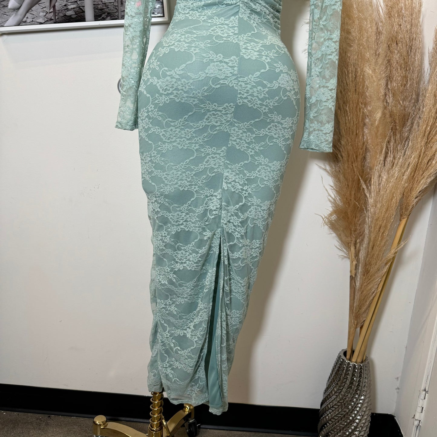 Aimara Lace Long Sleeve  Dress-Sage Green