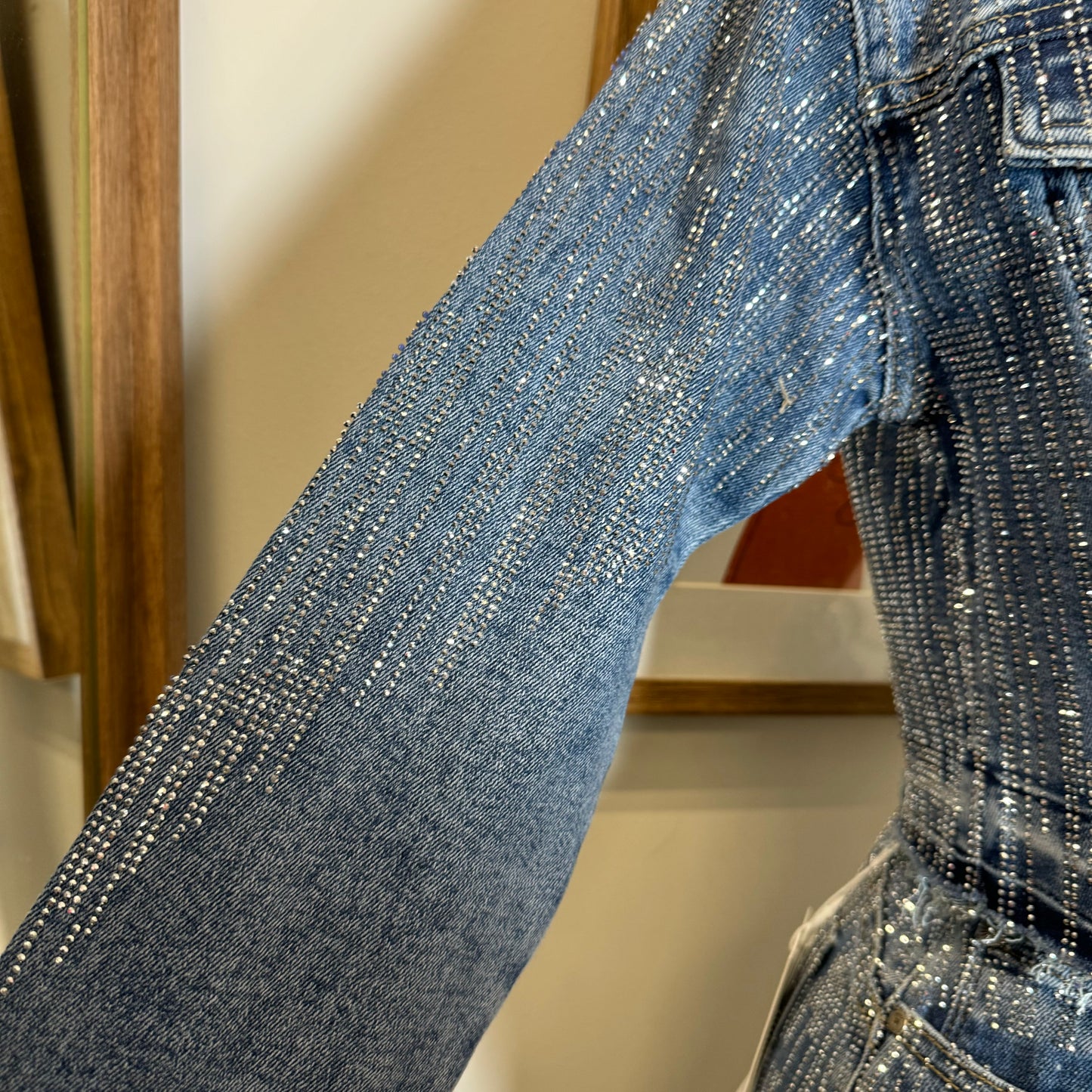 Crush Rhinestone Denim Jacket-Blue