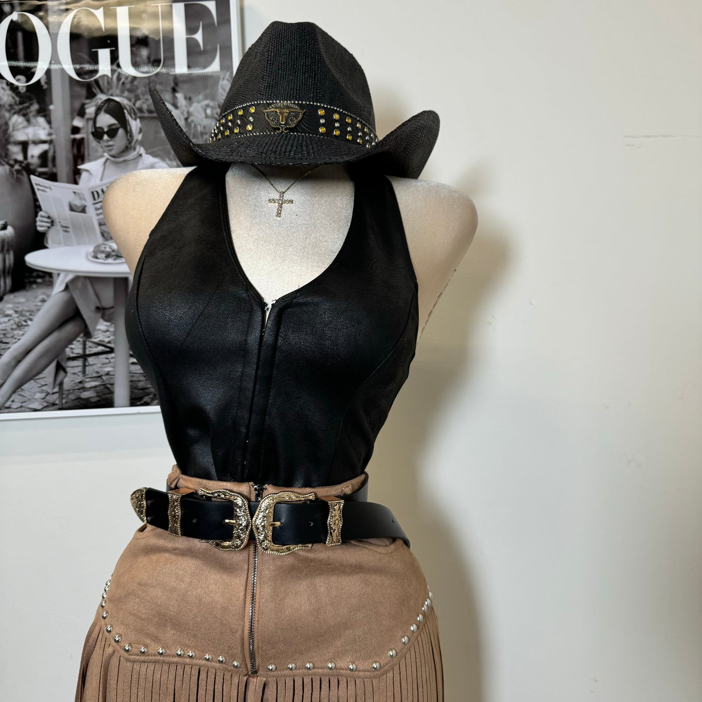 Fringe Stud Suede Shorts-Tan