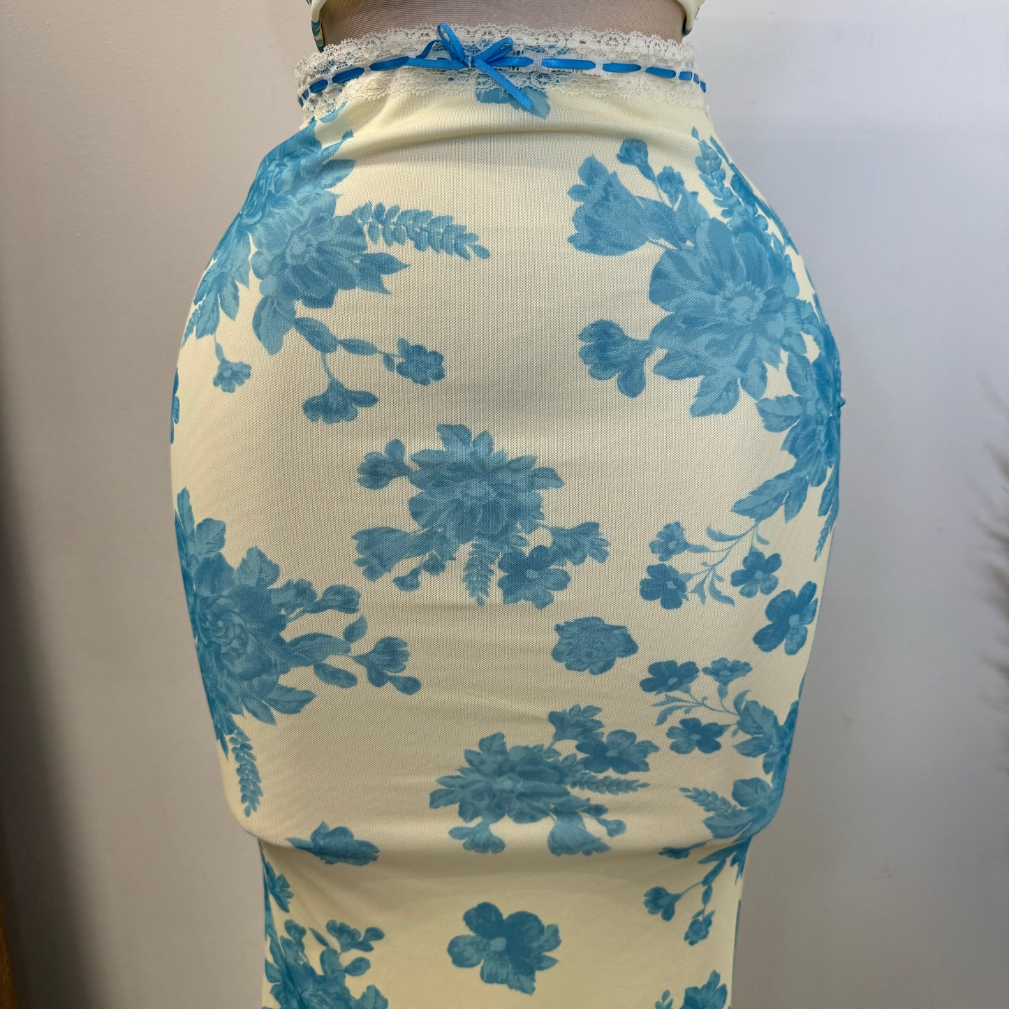 Mesh Two Piece Skirt Set-Blue