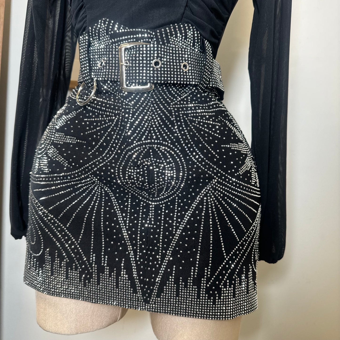 Rhinestone Skirt With Belt