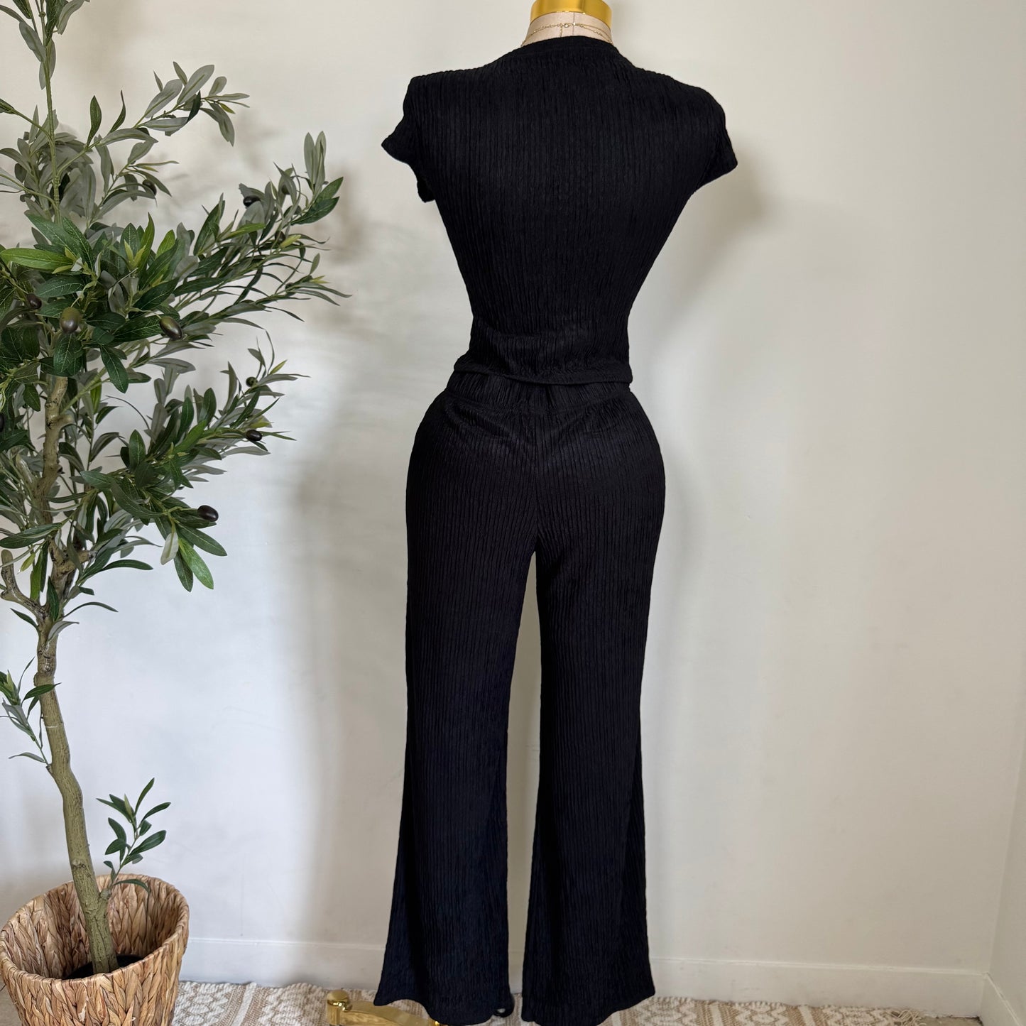 Tamara Short Sleeve Piece Set-Black