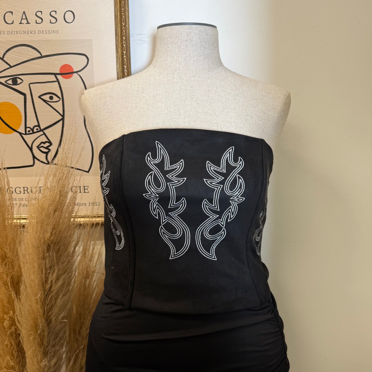 Camelia Suede Corset Plus Size-Black