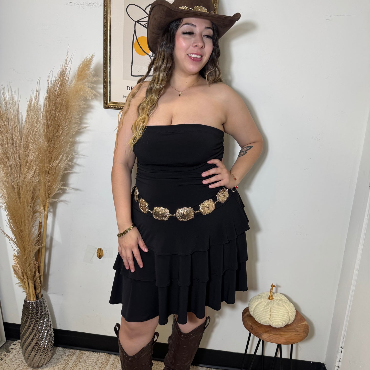 Ruffle Tube Dress-Black