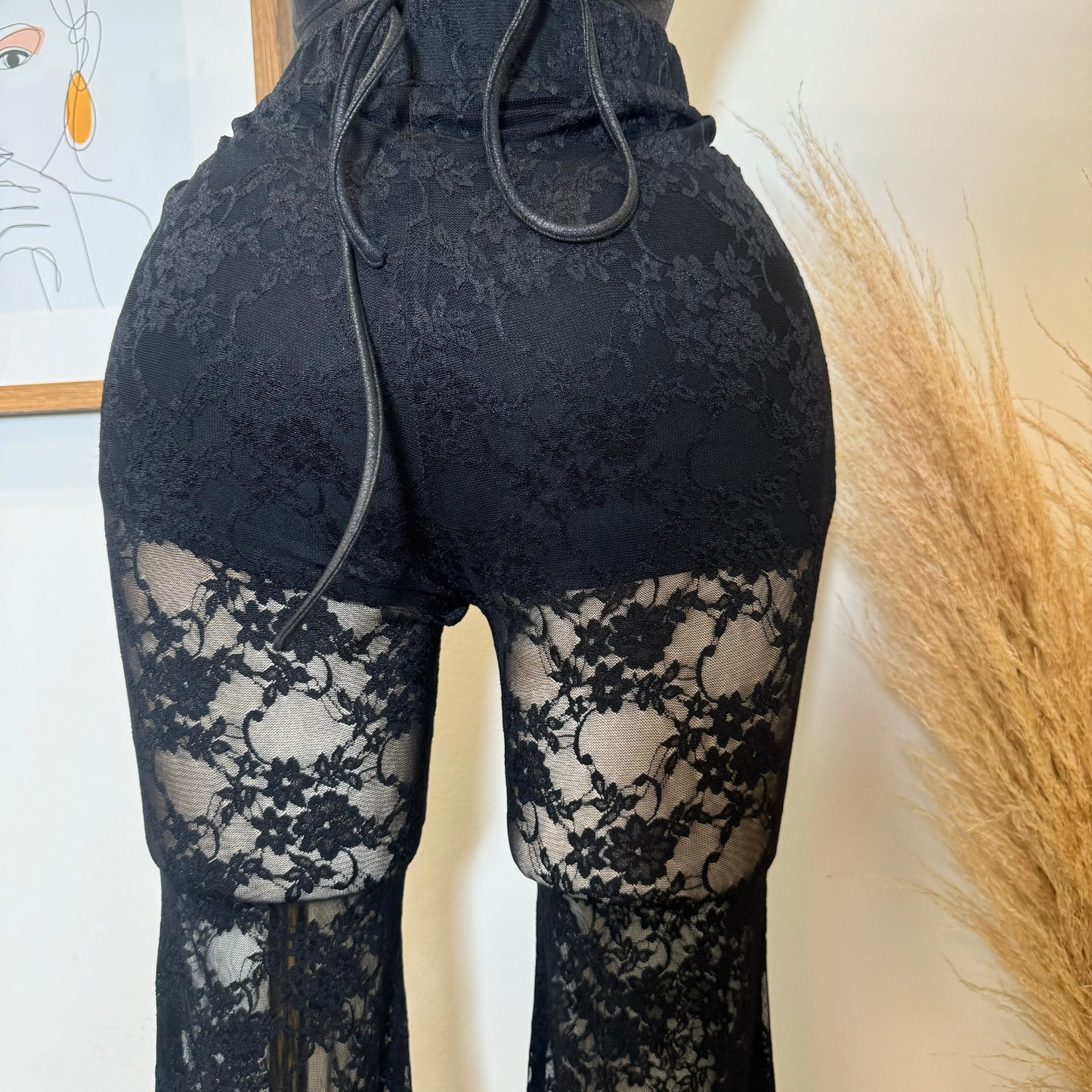 High Waisted Lace Pants-Black