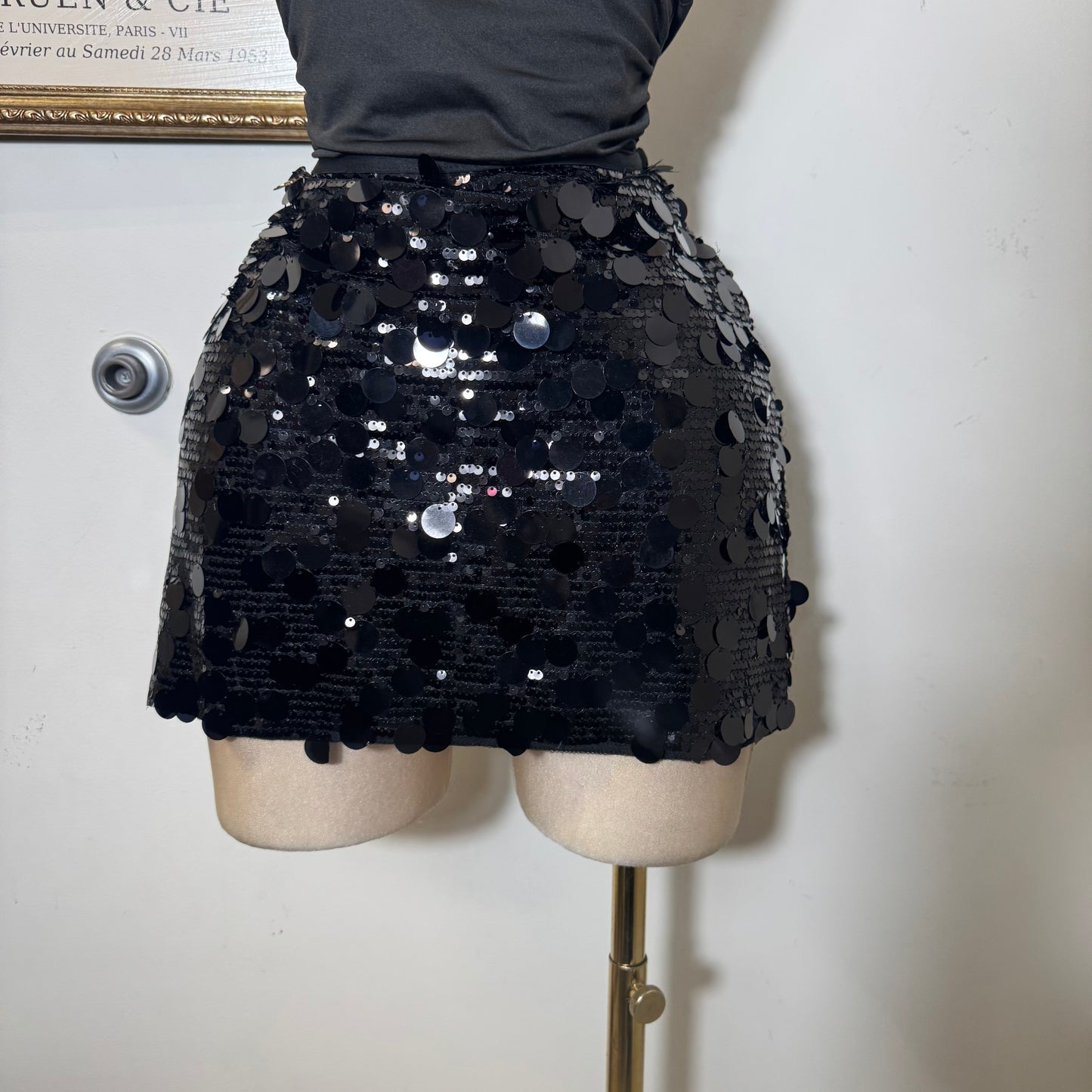Sequin Mini Skirt-Black