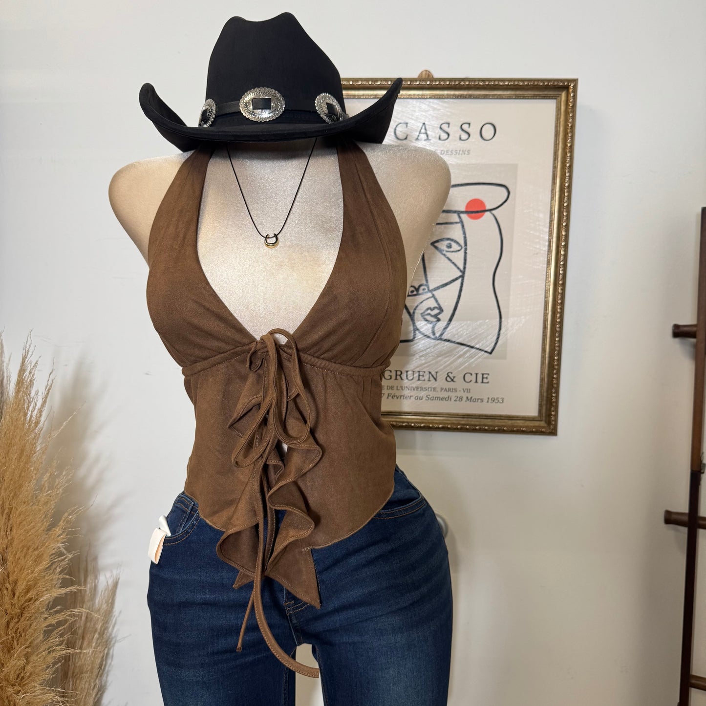 Halter Suede Self Tie-Brown