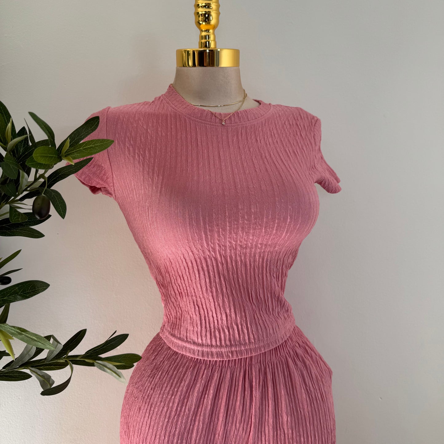 Tamara Short Sleeve Piece Set-Pink