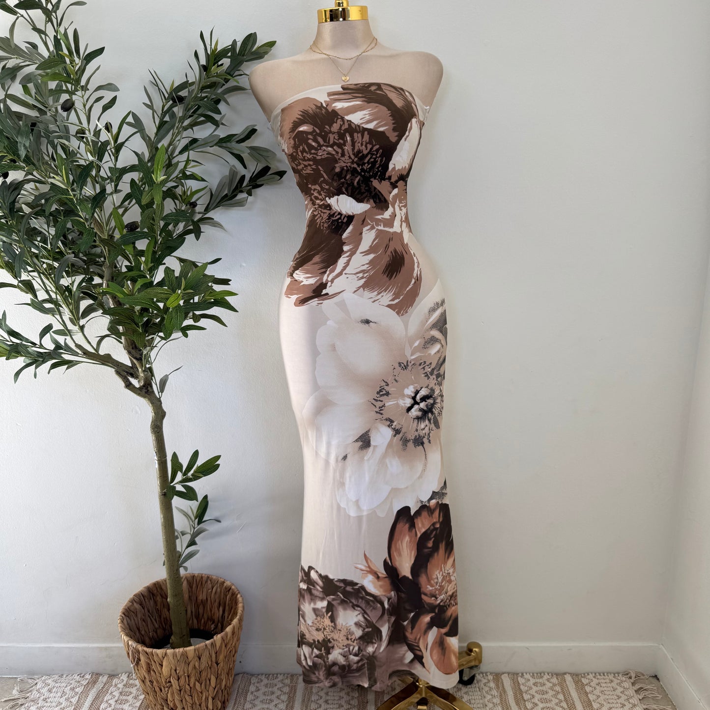 Maxi Strapless Dress-Brown