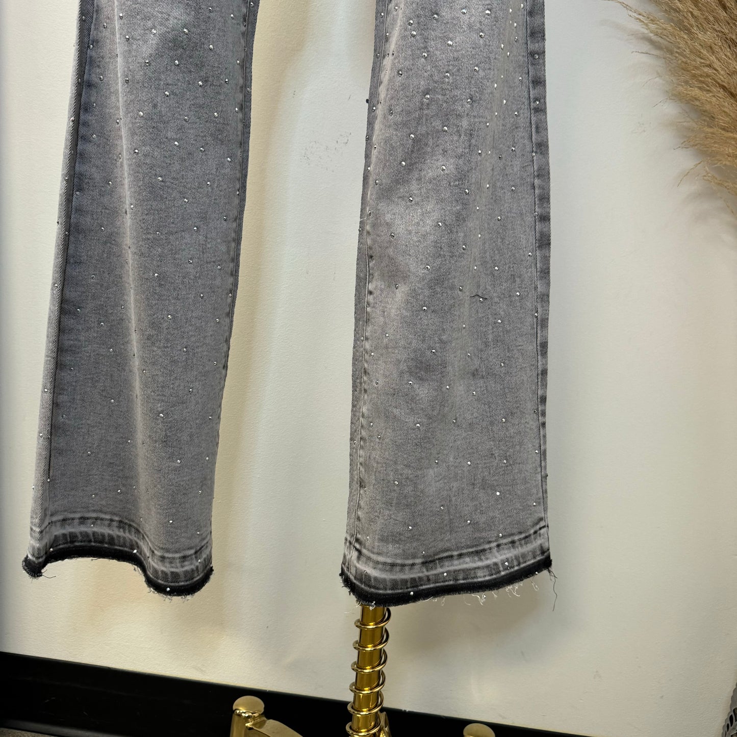 All Rhinestone Pants-Gray