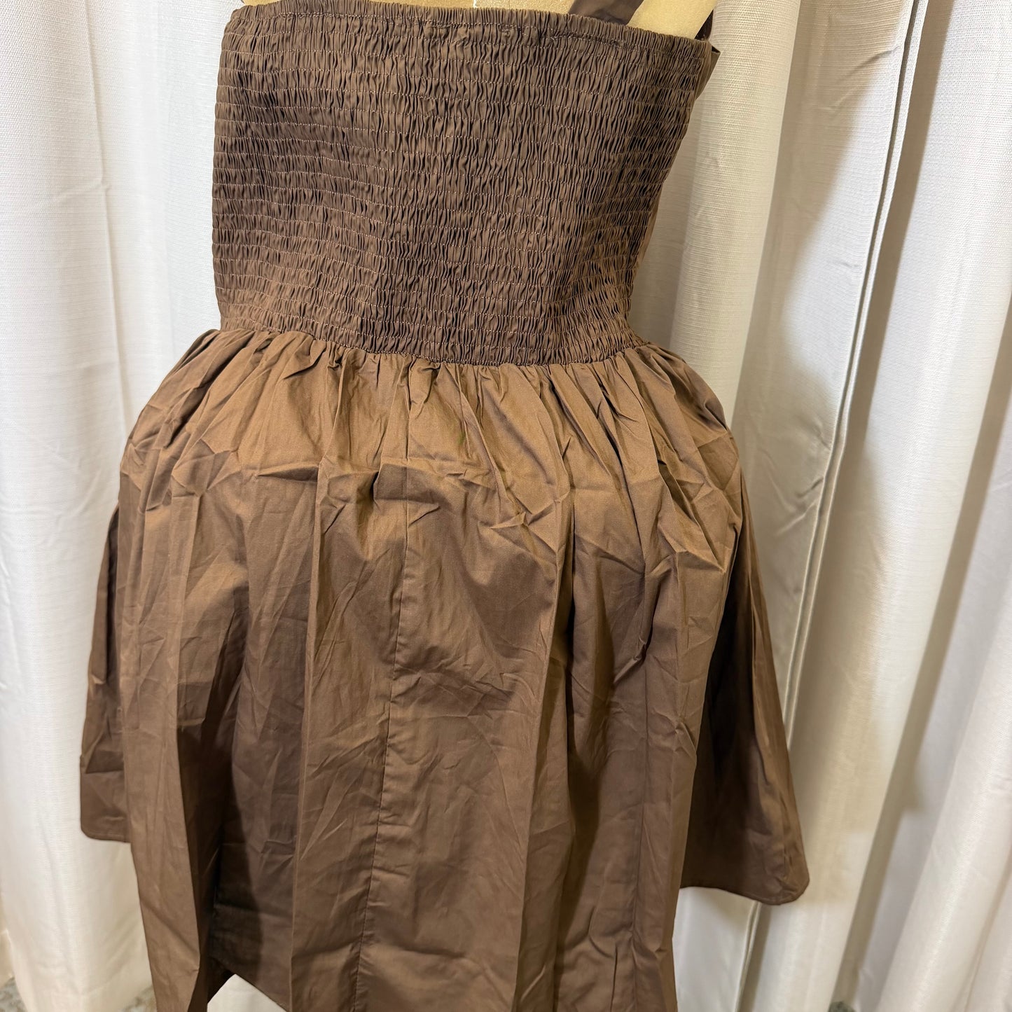 PL-Square Neck Mini Dress-Brown