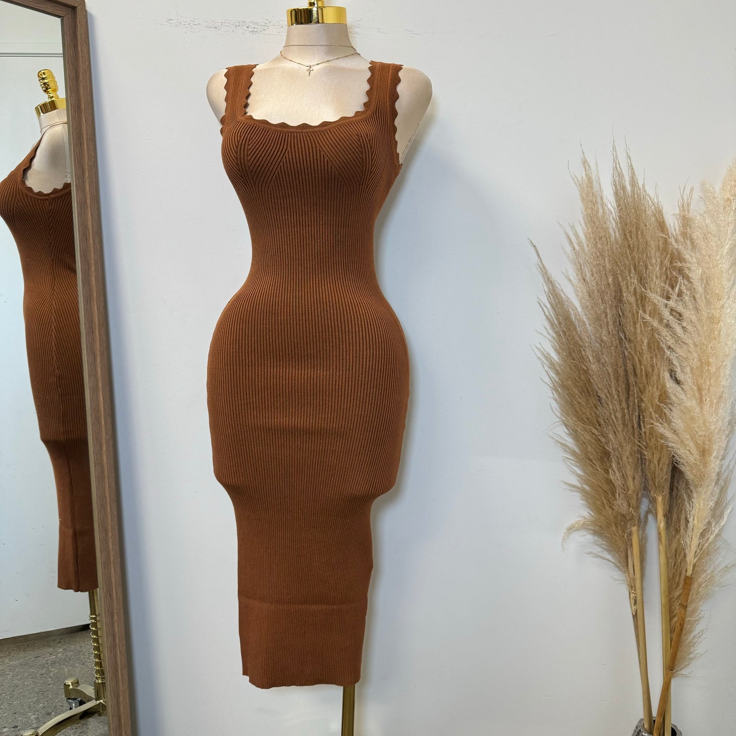 Lolis Knit Tank Midi Dress-Caramel