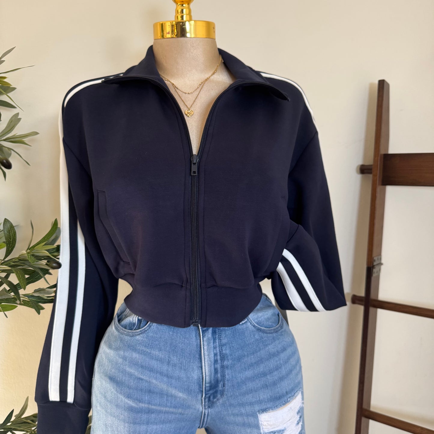 Striped Cropped Sweater-Navy