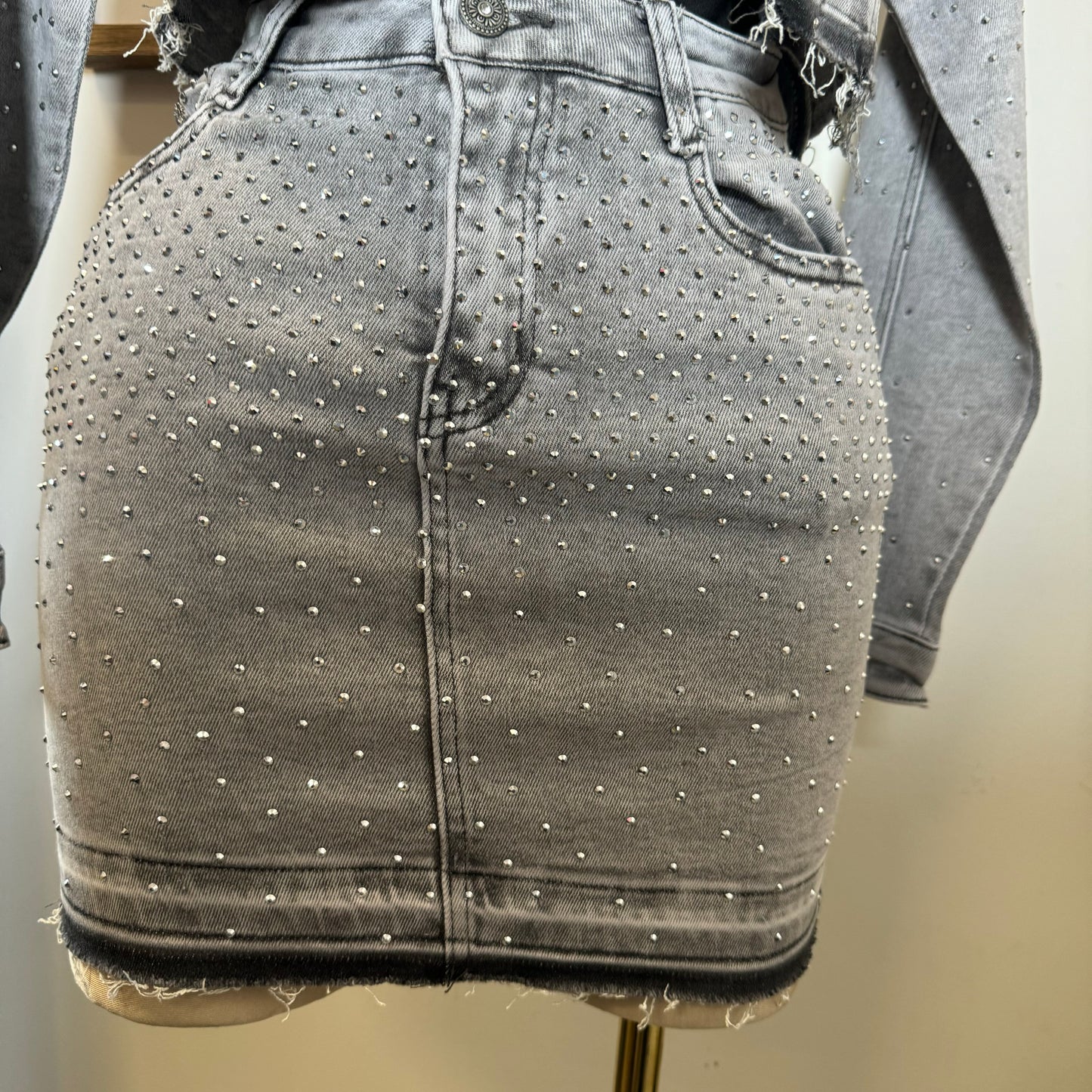 All Rhinestone Skirt -Gray