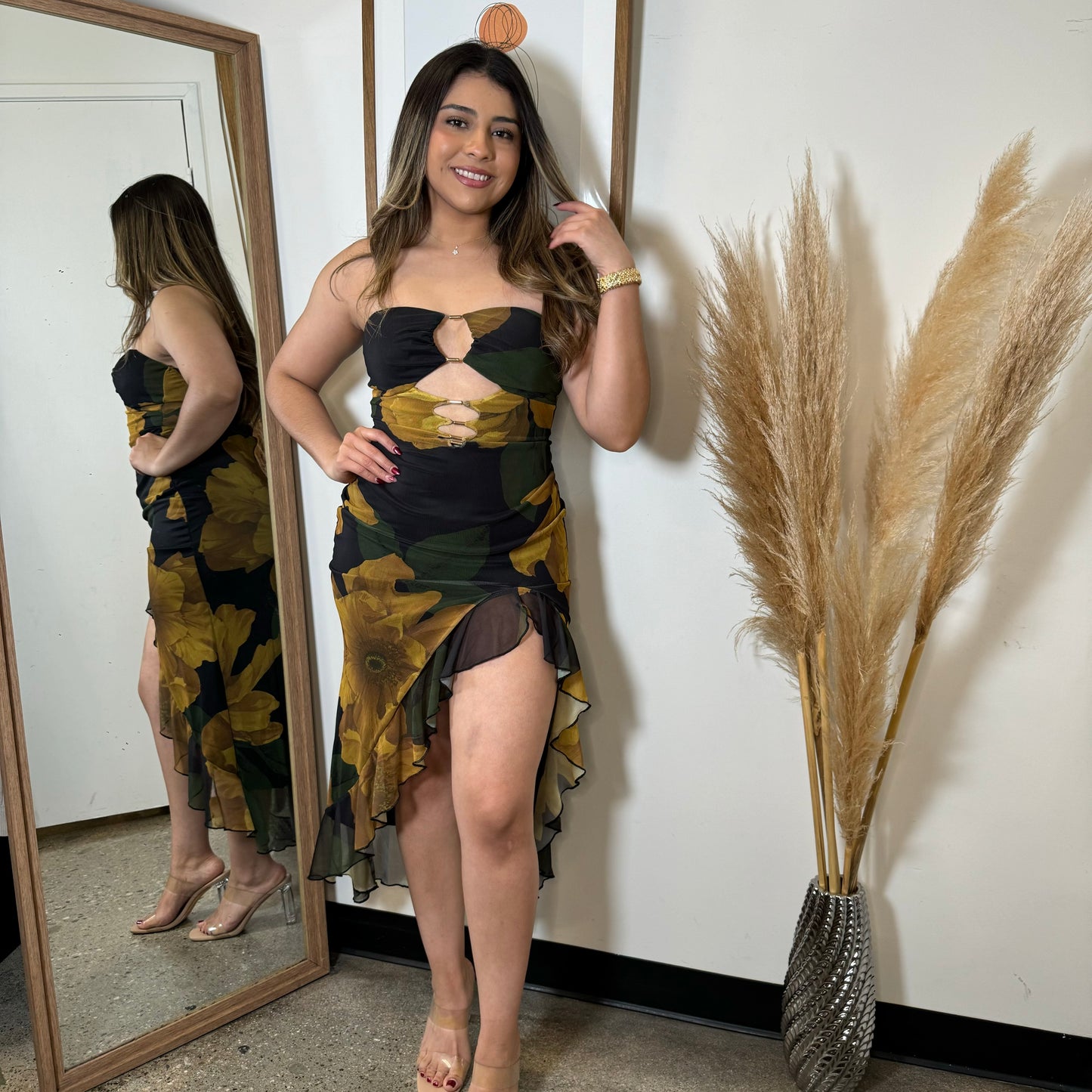 Karol Strapless Dress-Black/Yellow