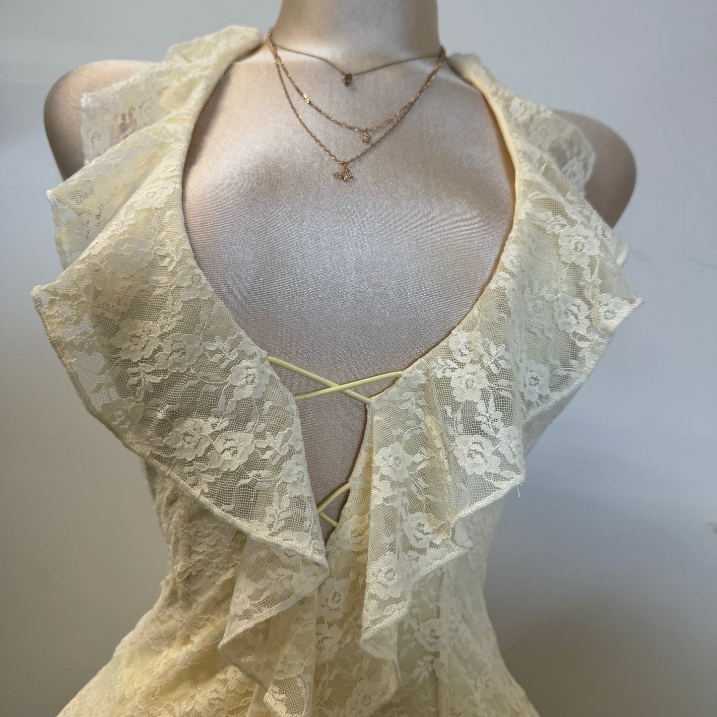 Amy Lace Halter Dress-Ivory