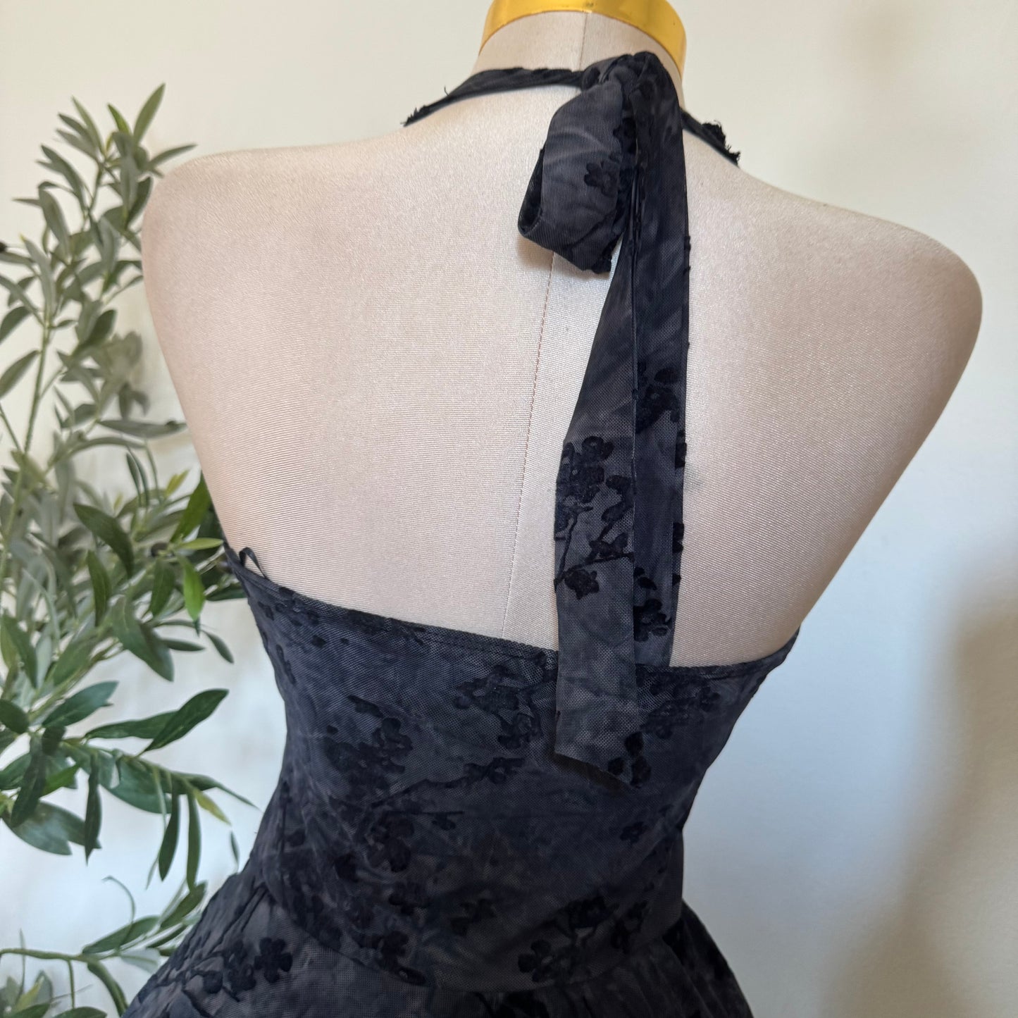 Lace Halter Dress with Hearts Details- Black