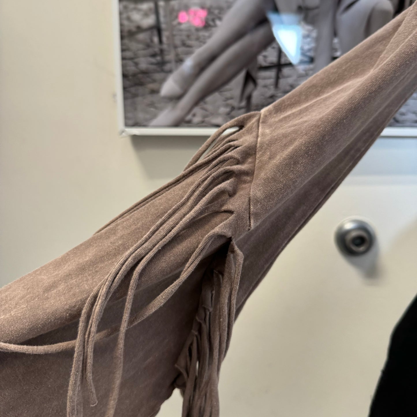 One Shoulder Fringe Top-Brown