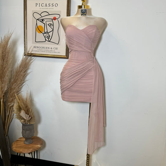 Sweetheart Draped Tube Mini Dress-Blush