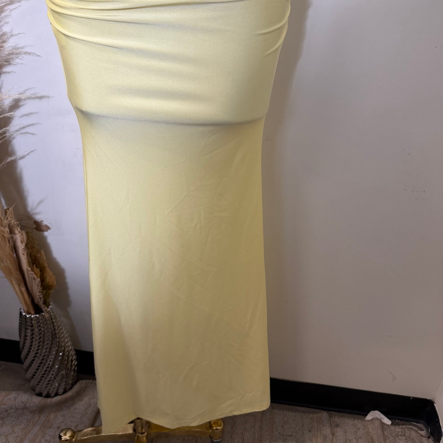 Ruched Slit Mermaid Maxi Dress-Yellow