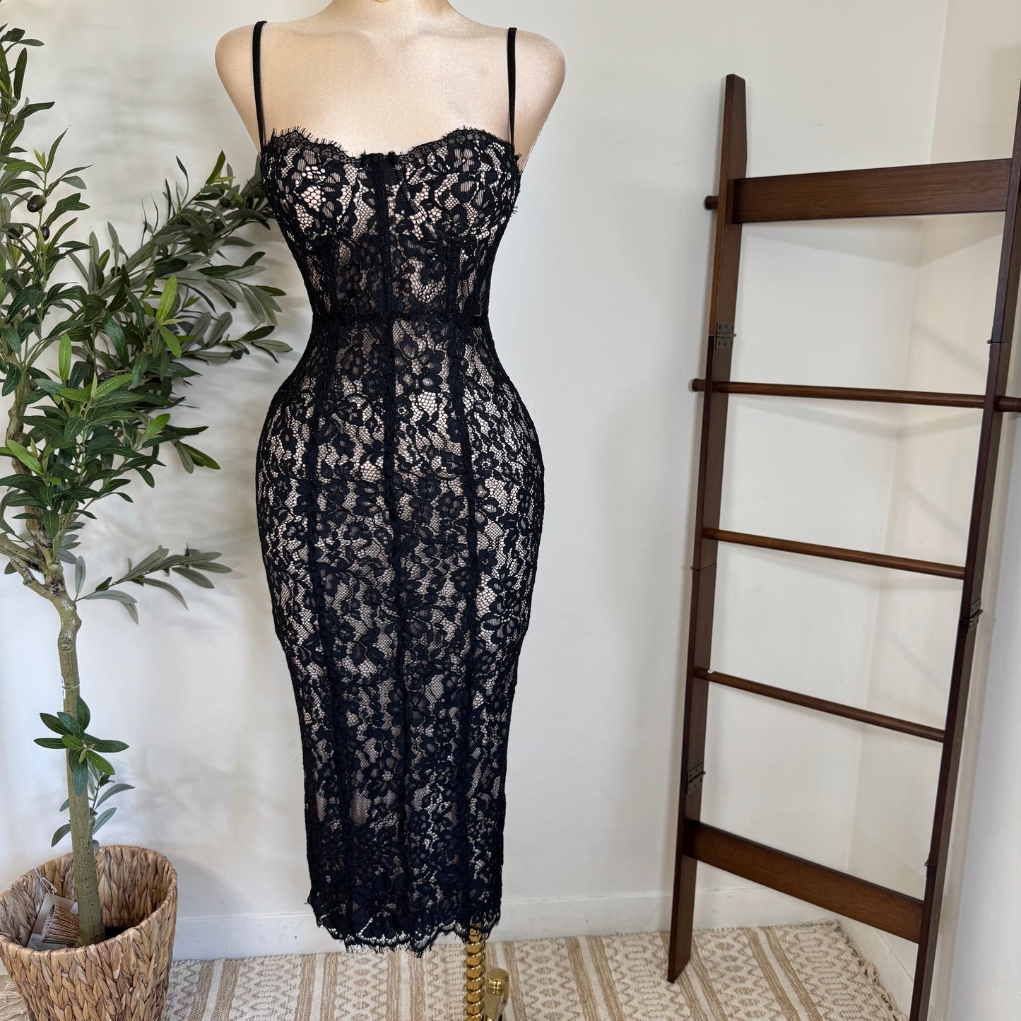 Midnight Lace Corset Dress-Black