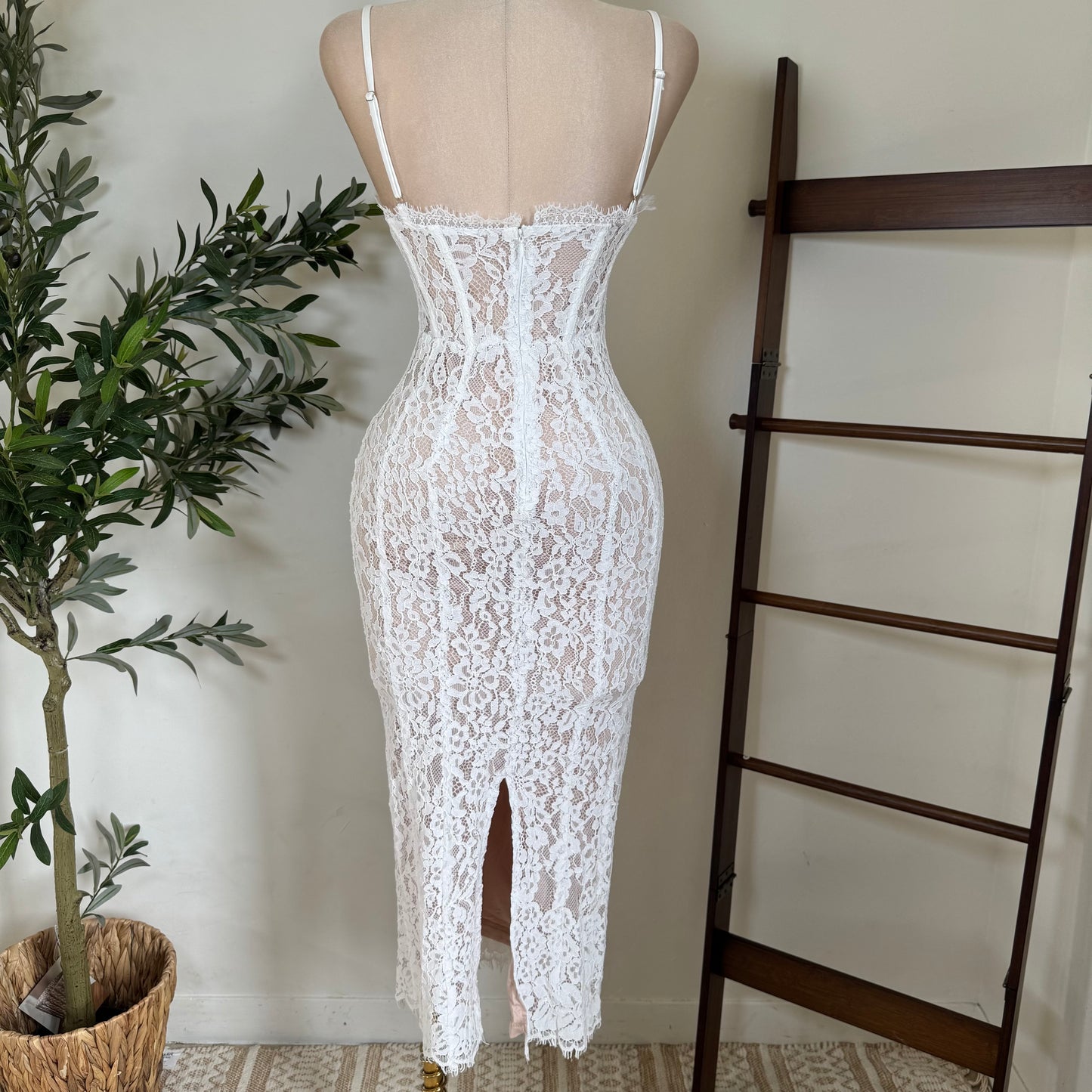 Midnight Lace Corset Dress-White