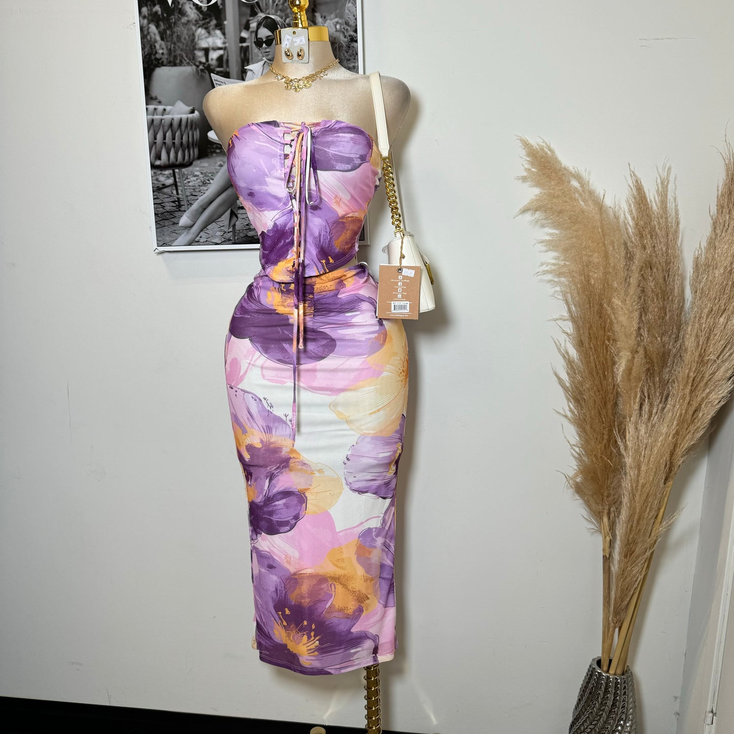 Monica Mesh Skirt Set-Flower Print