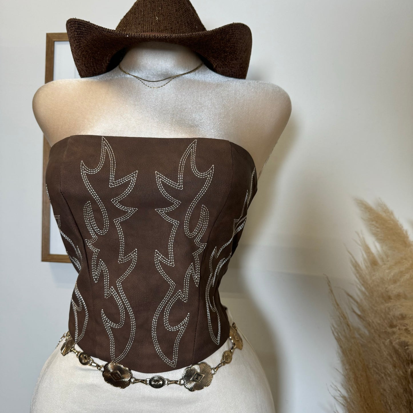 La nena Embroided Western Corset-Brown