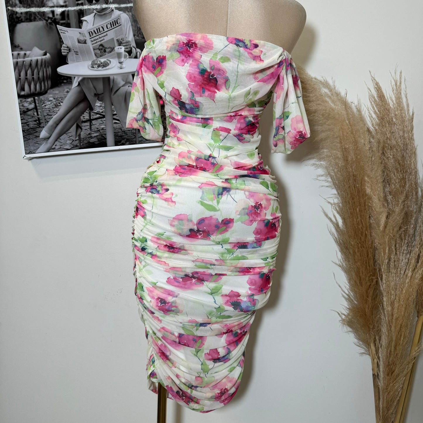 Camelia Mesh Dress-Flower Printed