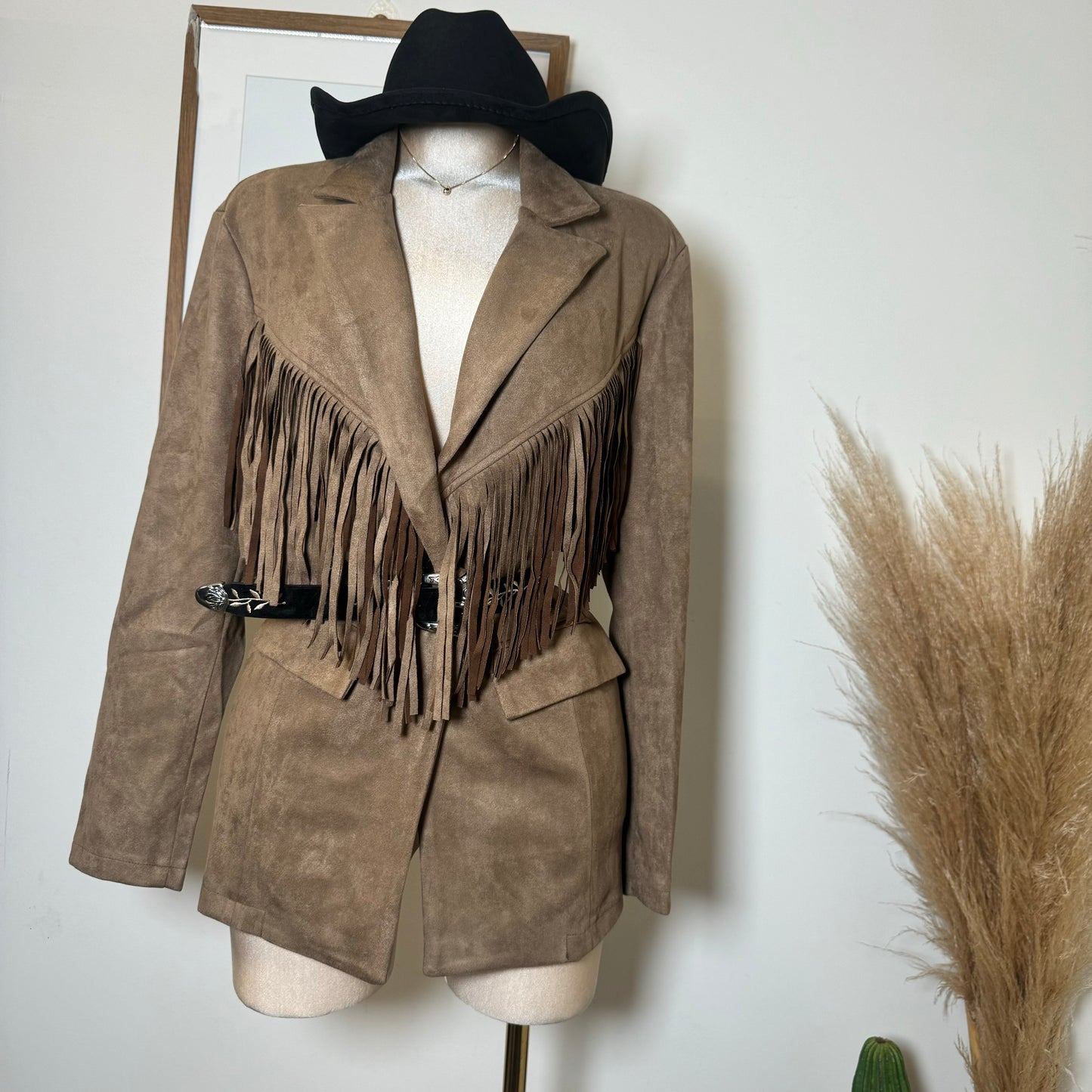 Fringe Blazer- Tan