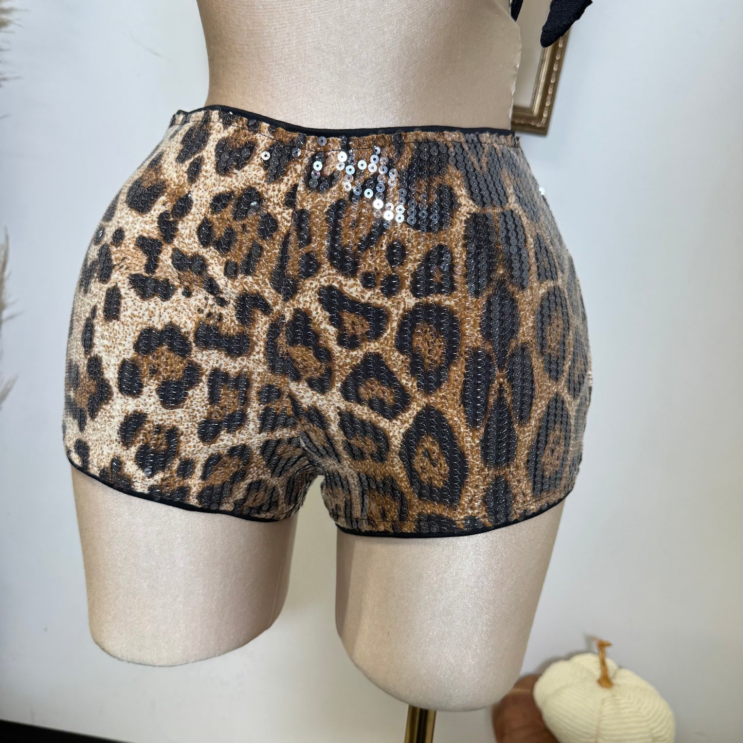 Leopard Sequins Micro Shorts-Leopard