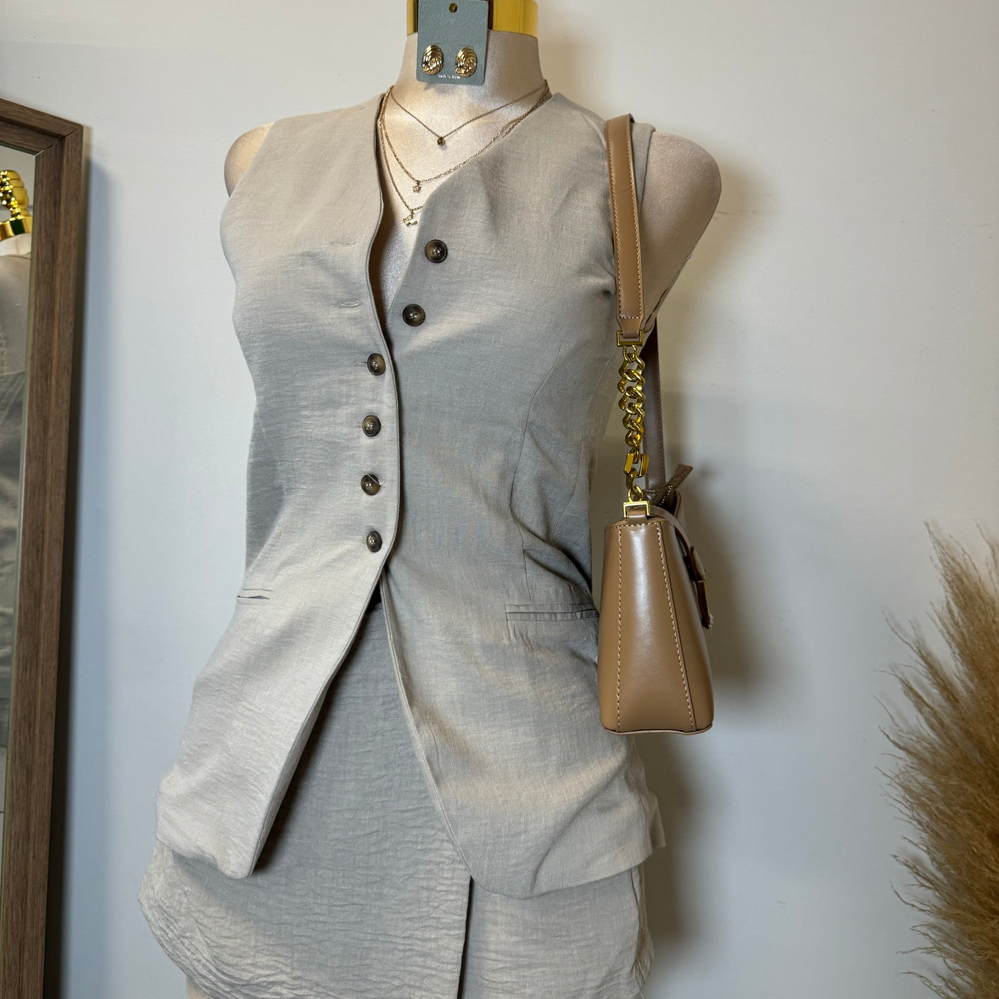 Roxe Linen Two Piece Skirt Set-Beige