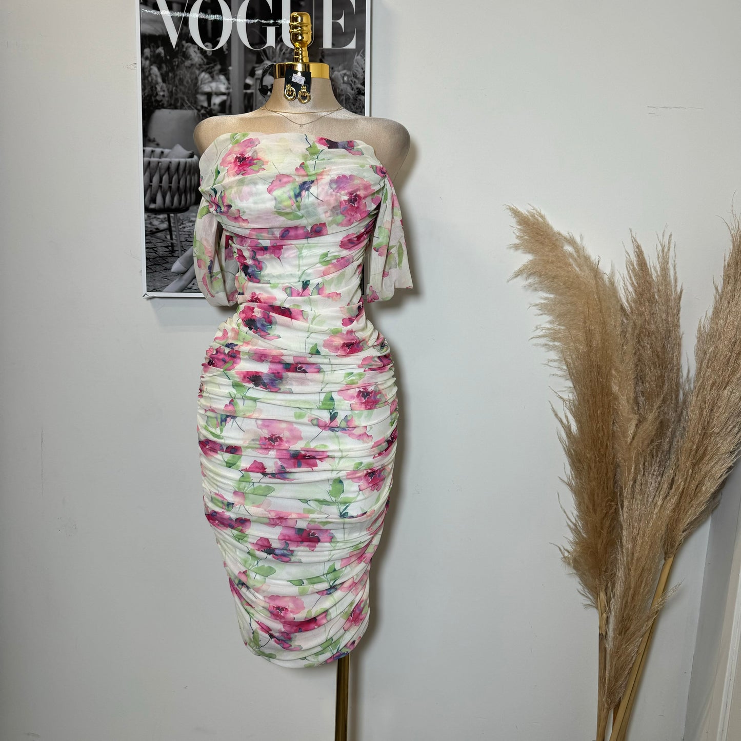 Camelia Mesh Dress-Flower Printed