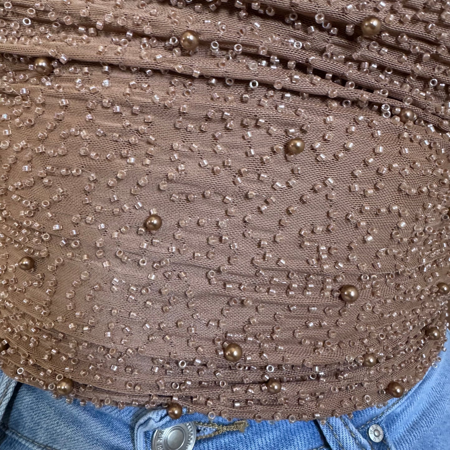 Cowl beaded Halter Top-Mocha